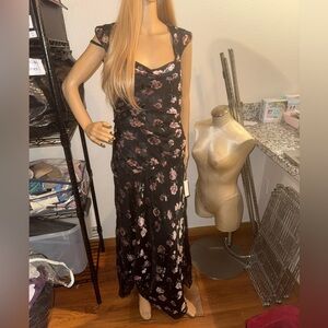 NWT For Love & Lemons Aigrette Floral Velvet Burnout Maxi Dress Size Large